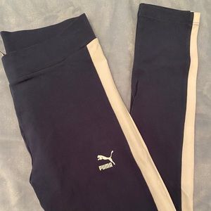 Navy blue puma leggings with white stripe